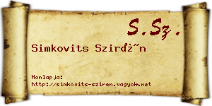Simkovits Szirén névjegykártya